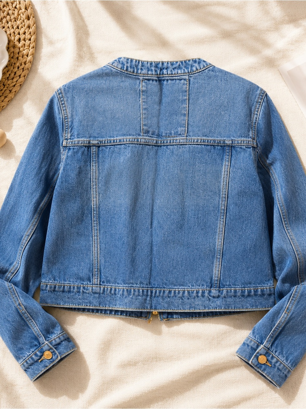 Michael Kors Blue Cropped Denim Jacket with Pocket Flaps - Picture 5 of 6